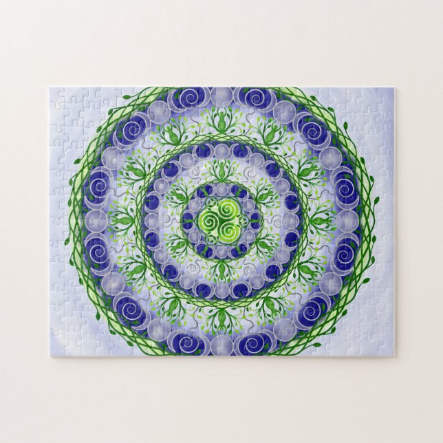 Puzzle Diosa de la luna verde y azul triple Mandala (Horizontal)