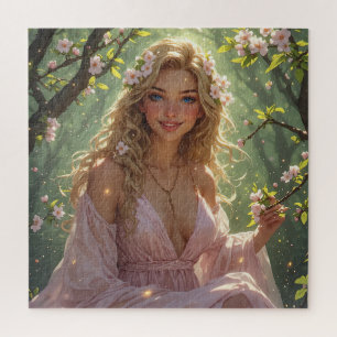 Puzzle Diosa de la Primavera Rubia Flores de Manzano Rosa