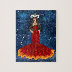 Puzzle Diosa De Zodiac Aries En Celeste Azul
