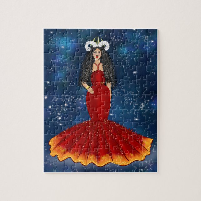 Puzzle Diosa De Zodiac Aries En Celeste Azul (Vertical)
