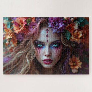 Puzzle Diosa del elemento floral con maquillaje de flor r