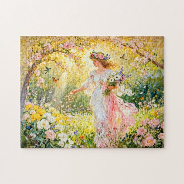Puzzle Diosa griega Flores en jardín (Horizontal)