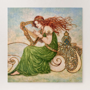 Puzzle Diosa irlandesa tocando el arpa – Arte Nouveau cel