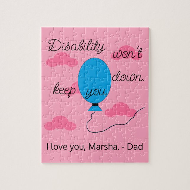 Puzzle Disability won't Keep You Down:  Pink & Blue (Vertical)