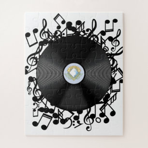 Puzzle Disco de vinilo antiguo y notas musicales