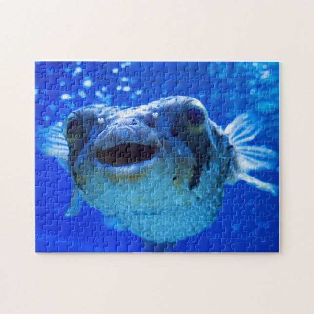 Puzzle Diseño azul Pufferfish (Horizontal)