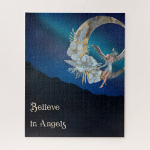 Puzzle Diseño de ángel con cielo nocturno de luna floral