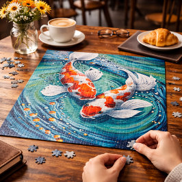 Puzzle Diseño de arte de peces Koi coloridos en agua teal