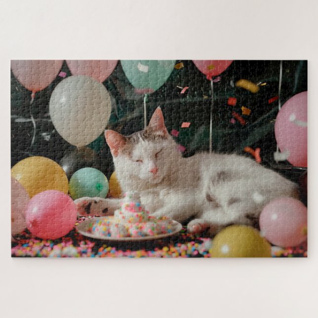 Puzzle Diseño de celebración de cumpleaños de gatos adora (Horizontal)