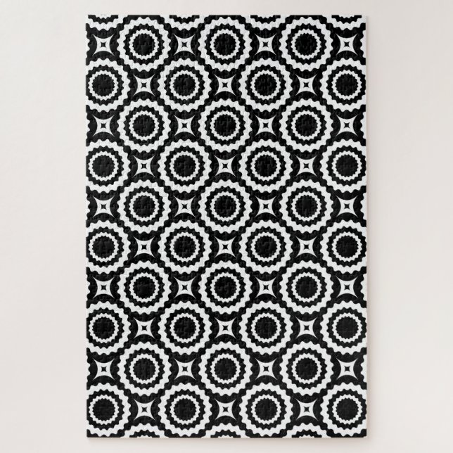 Puzzle Diseño de círculos zigzag blancos y negros lindos (Vertical)