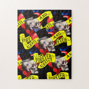 Puzzle Diseño de cráneo romántico y tatuajes cardíacos