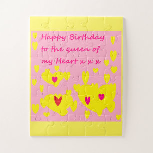 Puzzle Diseño de cumpleaños rosa y amarillo con mensaje e