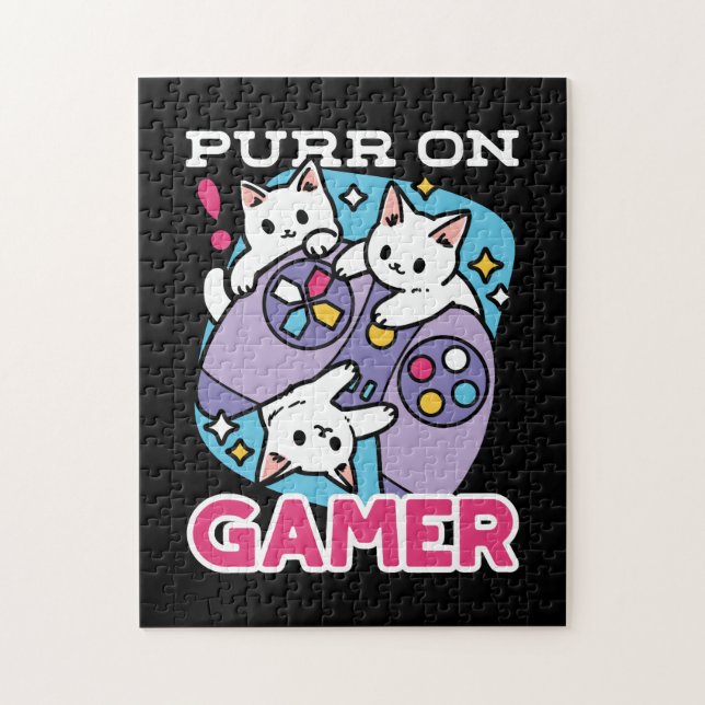 Puzzle Diseño De Gato Gamer - Purr En El Arte De Joystick (Vertical)