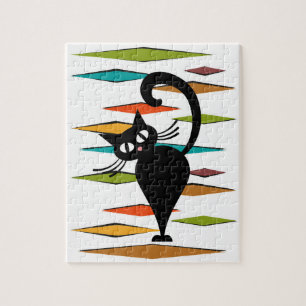Puzzle Diseño de gato negro de Mid Century