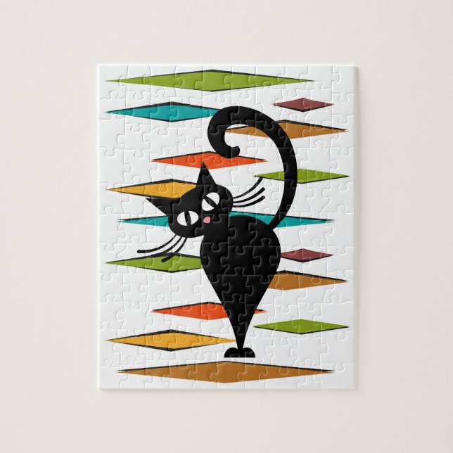 Puzzle Diseño de gato negro de Mid Century (Vertical)