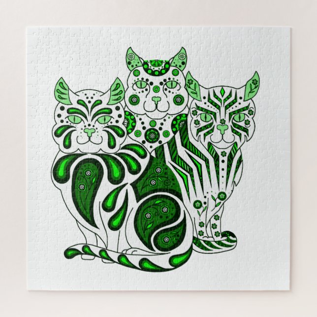 Puzzle Diseño de gatos/gatitos de arte folclórico Patches (Vertical)
