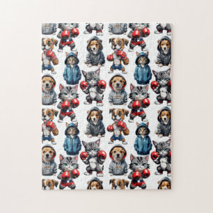 Puzzle Diseño de gatos y perros de dibujos animados 