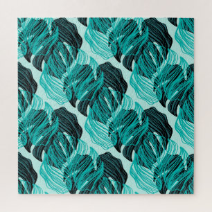 Puzzle Diseño de hojas de palmera tropicales verdes.