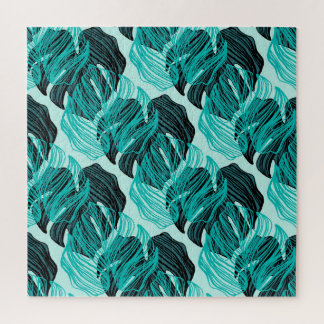 Puzzle Diseño de hojas de palmera tropicales verdes.