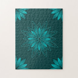 Puzzle Diseño de Mandala de Hoja Verde Azulada sobre Cian
