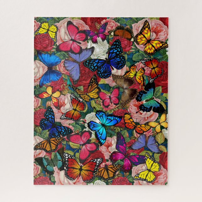Puzzle Diseño de mariposas en todo el mundo y Rosas (Vertical)