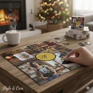 Puzzle Diseño de Monograma de Cuatro Fotos Personalizado 