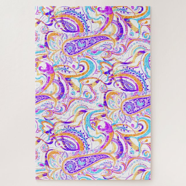 Puzzle Diseño de paisley blanco y colorido lindo (Vertical)