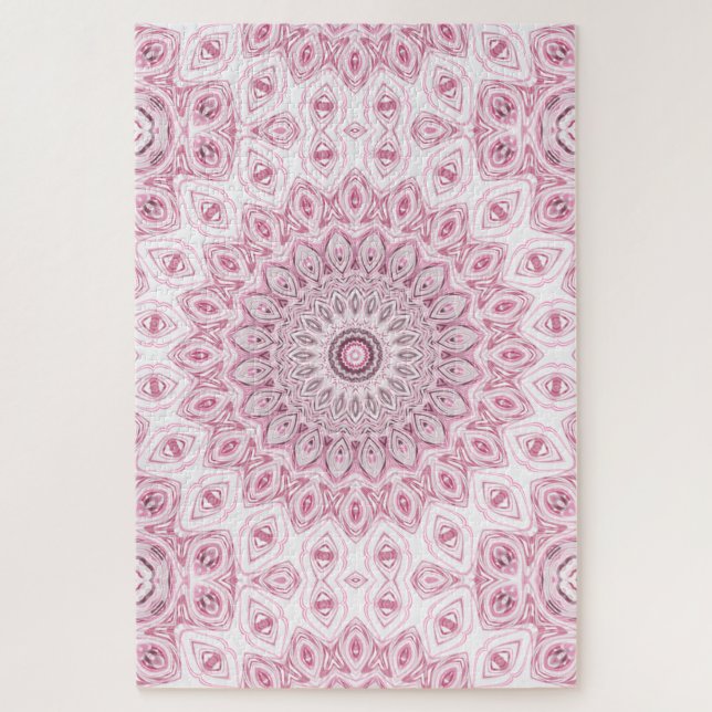 Puzzle Diseño de patrón de mandala rosa y blanco (Vertical)