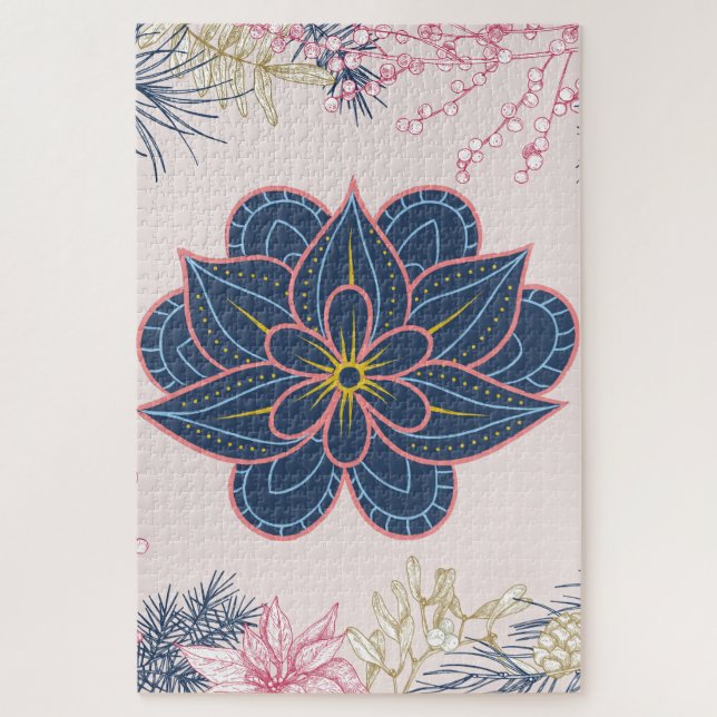 Puzzle Diseño de patrones paisley azul y púrpura (Vertical)