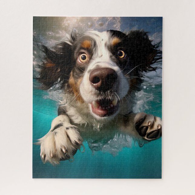 Puzzle Diseño de perro emocionado nadando bajo el agua (Vertical)