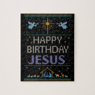 Puzzle Diseño de suéter feo Feliz cumpleaños Jesús Religi