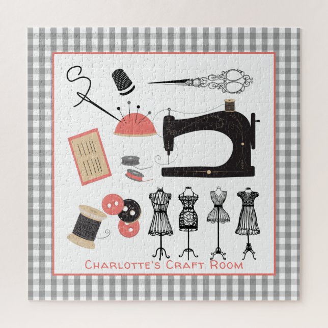 Puzzle Diseño de tema de costura de artesanía de época pe (Vertical)