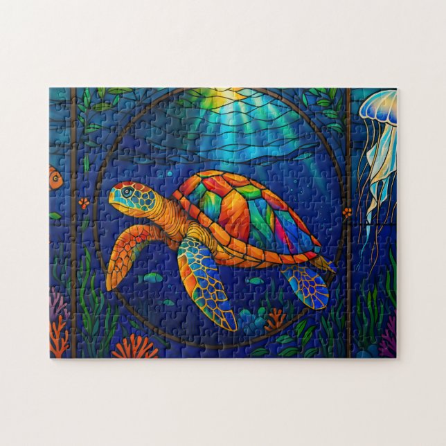 Puzzle Diseño de tortuga marina de vidrio tintado vibrant (Horizontal)