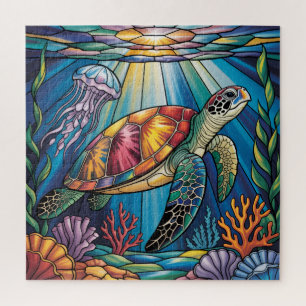 Puzzle Diseño de tortuga marina de vidrio tintado vibrant