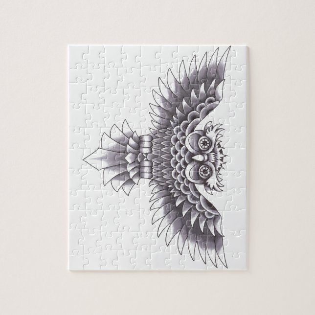 Puzzle Diseño del tatuaje del búho de la escuela vieja (Vertical)