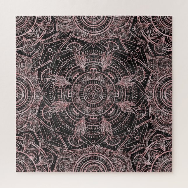 Puzzle Diseño elegante Boho Rosa Gold Gray Mandala (Vertical)
