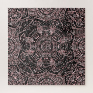 Puzzle Diseño elegante Boho Rosa Gold Grey Mandala