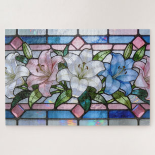 Puzzle Diseño floral de lirio de vidrio emplomado elegant
