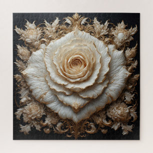 Puzzle Diseño Floral de Marfil Ornamentado con Rosa Blanc