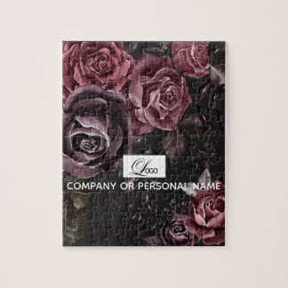 Puzzle Diseño floral de rosa negra romántica oscura y ele