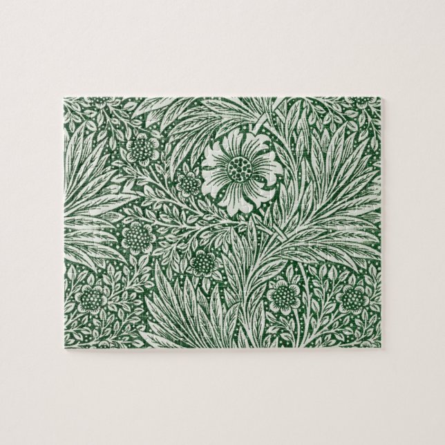 Puzzle diseño floral verde caléndula de william morris (Horizontal)
