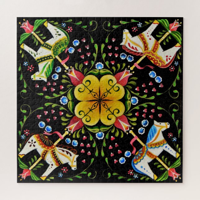 Puzzle Diseño folclórico noruego/nórdico/suizo (Horizontal)