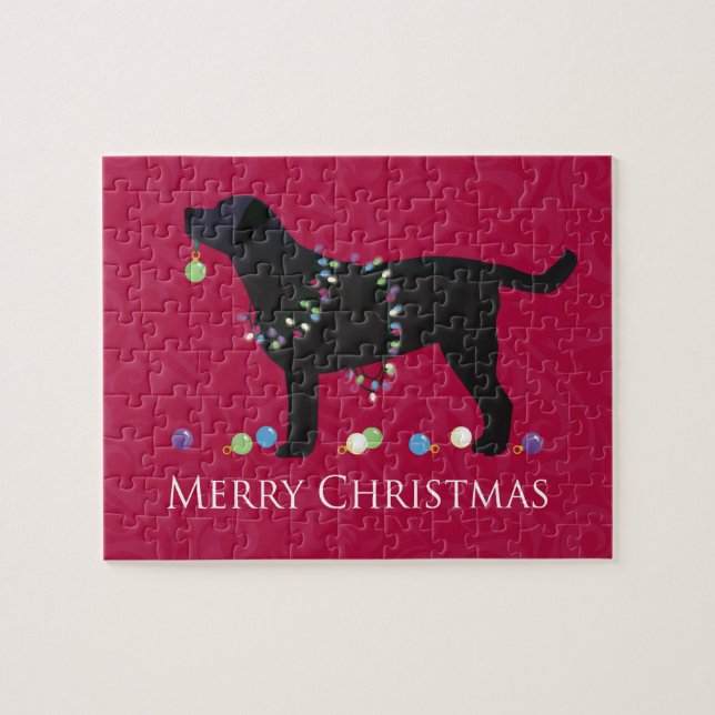 Puzzle Diseño navideño de Black Lab Merry (Horizontal)