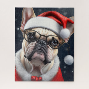 Puzzle Diseño navideño de Santa con adorable Bulldog Fran