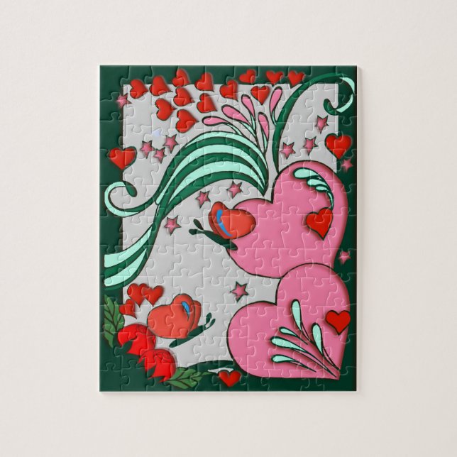 Puzzle Diseño retro 60s de los corazones (Vertical)
