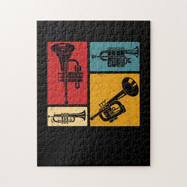 Puzzle Diseño retro de jugador de trompeta de banda de ma (Vertical)