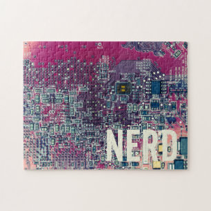 Puzzle Diseño retro nerd de la tarjeta de circuito rojo
