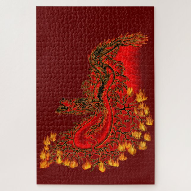 Puzzle Diseño rojo y dorado de China Dragon (Vertical)