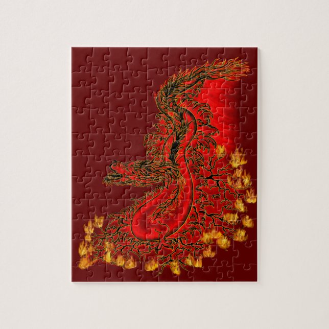 Puzzle Diseño rojo y dorado de China Dragon (Vertical)