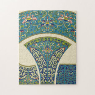 Puzzle Diseños orientales azules con caras sonrientes